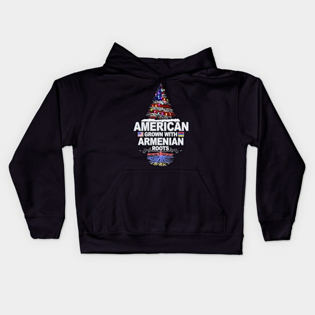 Christmas Tree  American Grown With Armenian Roots - Gift for Armenian From Armenia Kids Hoodie by Country Flags